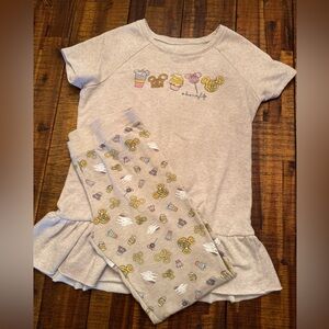 Disney Parks Girls Pajama Set XL 14/16 Snack Print Tee & Leggings EUC